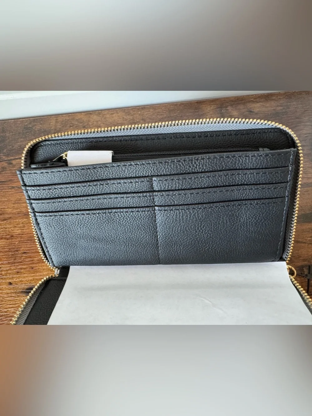 Betsey Johnson Gray Zip Around Wristlet Wallet NWOT Gold Hardware